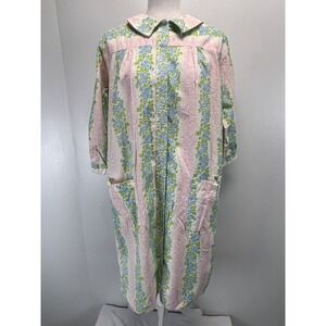 Vtg Corliss Flannel House Dress Robe Nightgown Medium Full Snap READ